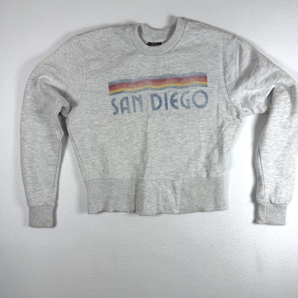 MV Sport San Diego Cropped Sweatshirt Gray Rainbow Graphic Retro Pullover Small